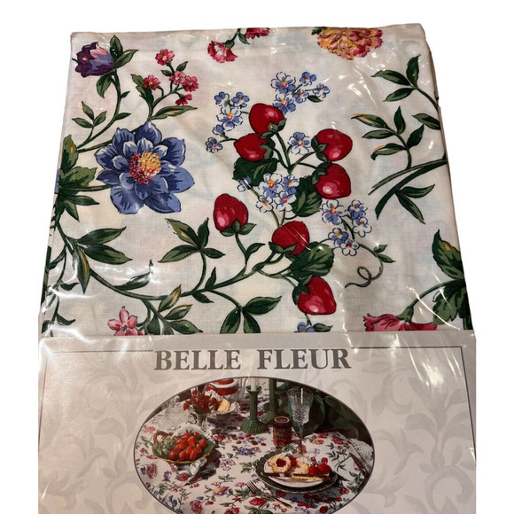 Vintage WC Designs 1992 Belle Fleur Tablecloth *NEW* 100% Cotton 52 x 52" USA - Picture 3 of 5